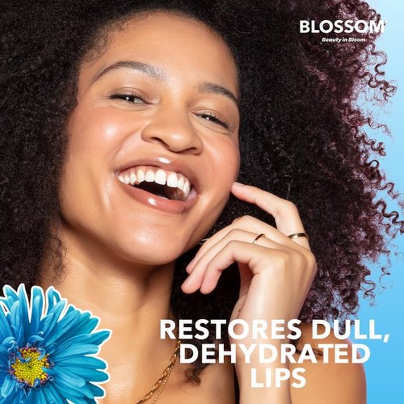 Blossom Lip Gloss & Lip Oil with Olive Oil + Grape Seed Oil, Moisturizing and Hydrating Shimmer Sparkle, Infused with Real Flowers, 3g, Coconut