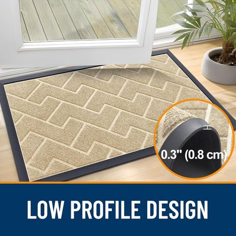 OLANLY Indoor Outdoor Doormat - Waterproof All-Season Herringbone Design | Easy Clean, Low Profile (Beige, 59x35)