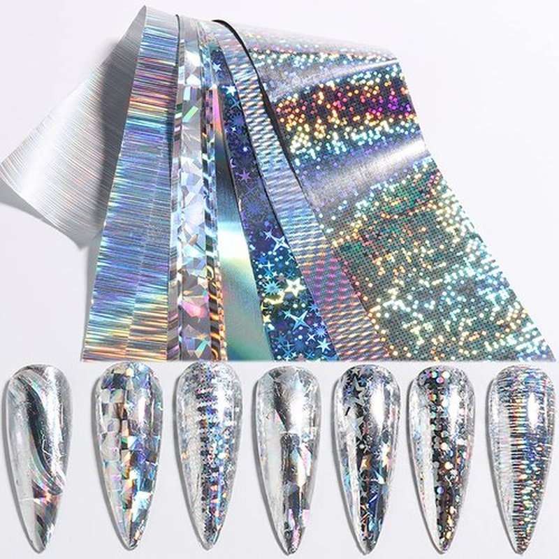 Nail Foil Transfer, DANNEASY 30 Roll Black White Laser Lace Retro Foils Nail Stickers Holographic Nail Art Foil Transfer Starry Sky Nails Art Design Stickers Decals for Women Kids