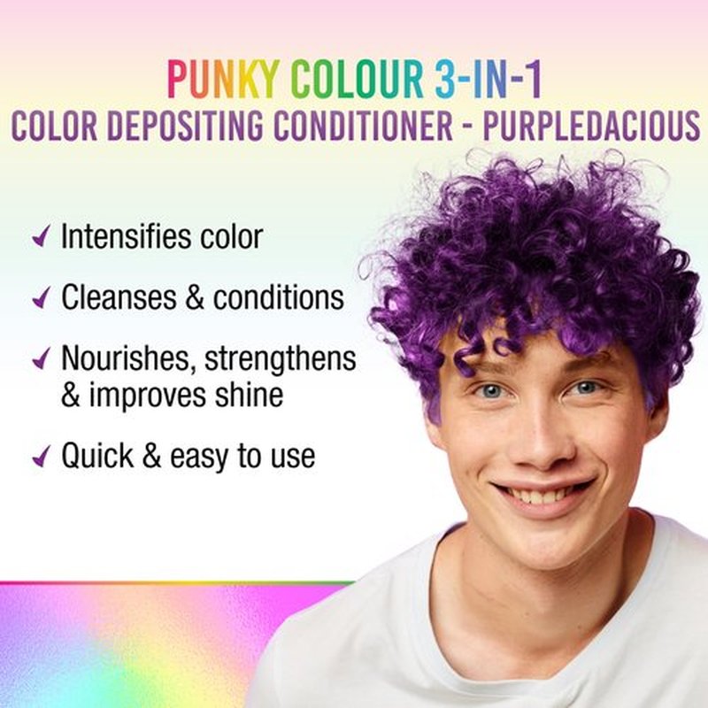Punky Colour 3-in-1 Color Depositing Conditioner & Hair Cleanser - Purpledacious, Semi Permanent Hair Color Conditioner, Sulfate-Free Hair-Dye, 8.5 fl oz.