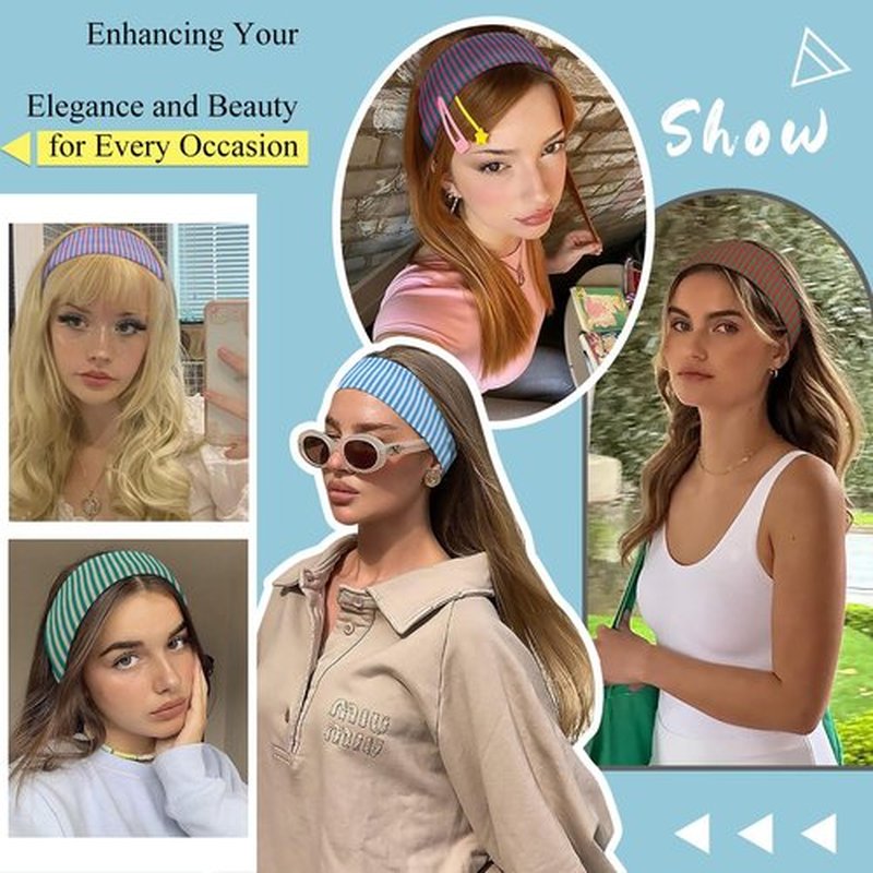 SENMAY 4pcs Striped Headbands for Women Wide Head Bands for Women's Hair Non Slip Wraps Elastic Stretchy Fashion Bandanas Workout Yoga Cute Hair Bands for Women's Hair Accessories