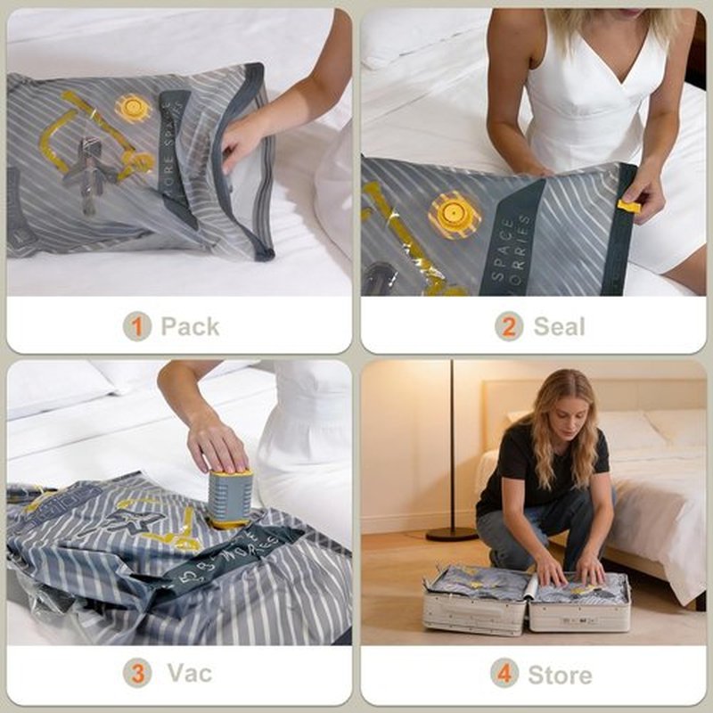 Skiennix 15-Pack Vacuum Bags - Travel Compression Packing Bags with Wireless Pump | Carry-On Size, Space Saver for Clothes