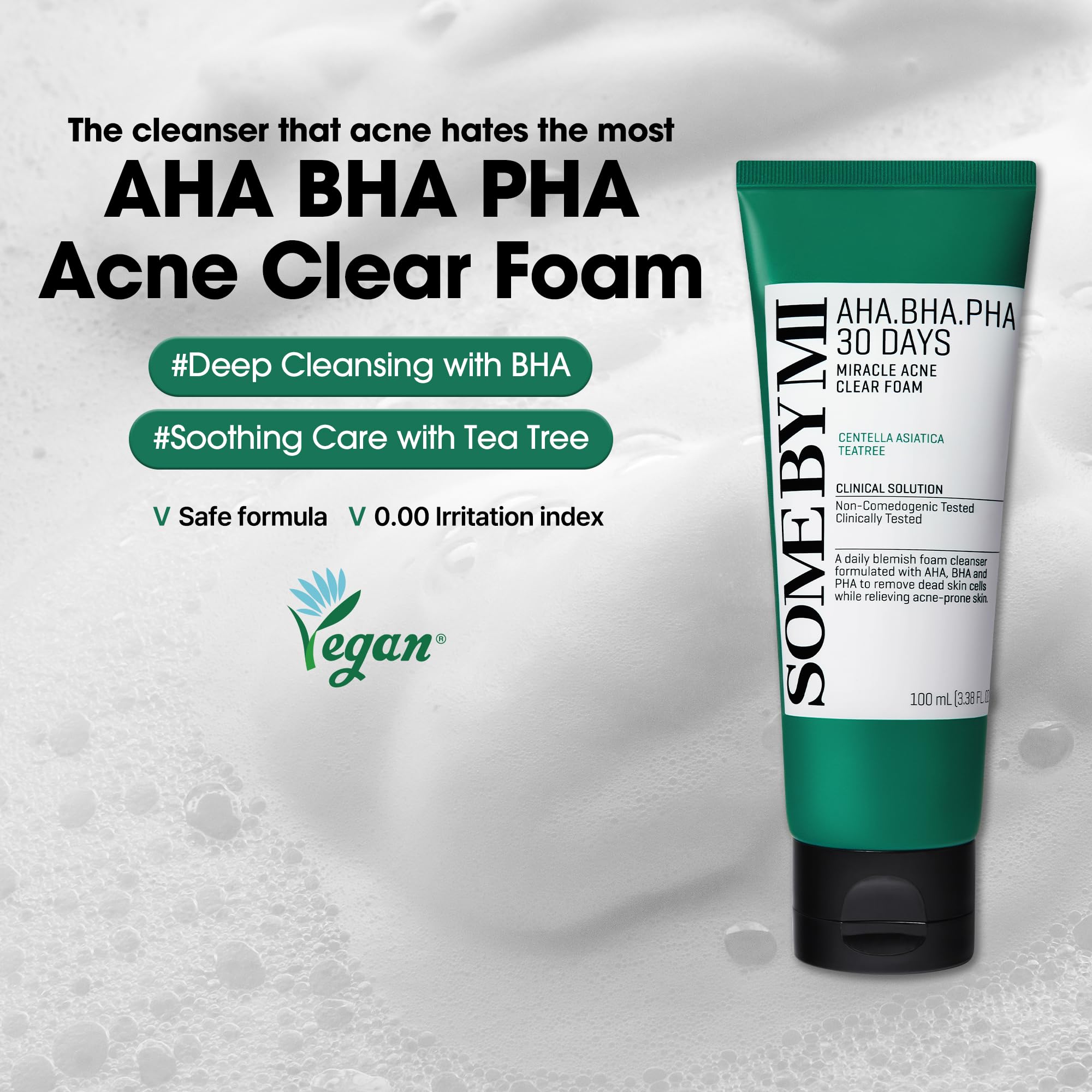 SOME BY MI AHA BHA PHA 30 Days Miracle Acne Clear Foam – Pack of 2 – Korean Acne Face Wash for Smooth & Clear Skin – Salicylic Acid Cleanser for Exfoliation & Sebum Control – Korean Skin Care