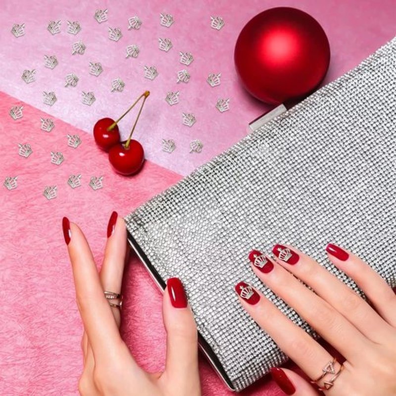 SILPECWEE 100pcs Crown Nail Charms 3D Crown Charms for Nails Silver Nail Jewels Nail Art Charms Metal Nail Studs Nail Decoration for Nail Art Craft DIY