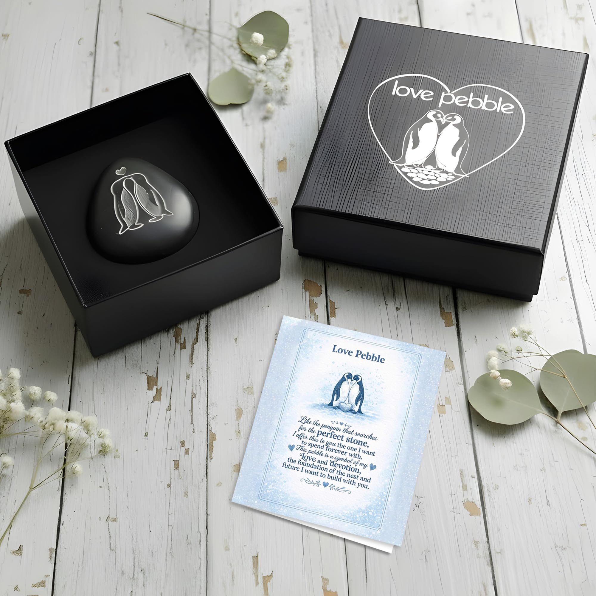 Faythory Cute Penguin Love Pebble – Romantic Penguin Stone Gift for Boyfriend, Girlfriend,Husband Wife or Fiancé, “I Love You” & “Will You Marry Me” Proposal Keepsake, for Him Her Men Women
