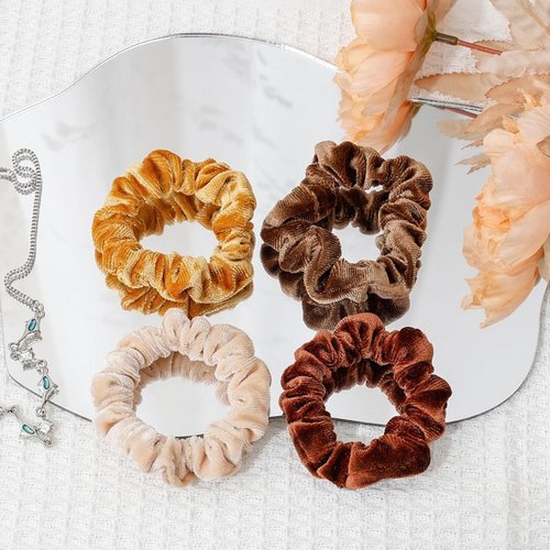 Mirlern 18-Piece Small Velvet Scrunchies for Women and Girls, Elastic Mini Thin Hair Ties for Thick and Thin Hair, Soft Ponytail Holders Hair Accessories Ropes (Coffee)