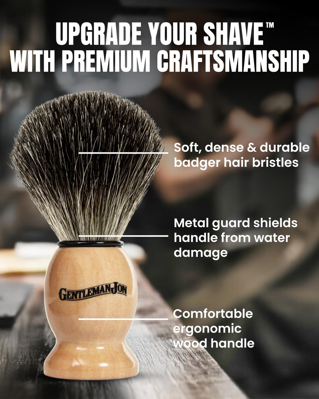 Gentleman Jon Complete Shaving Brush Kit – Old Fashion Shaving Kit for Men, Includes Shave Brush, Bowl, Soap & Stand, Vintage Wet Shave Mug, Barber-Style 4-Piece Gift Set, Men's Barber Accessories