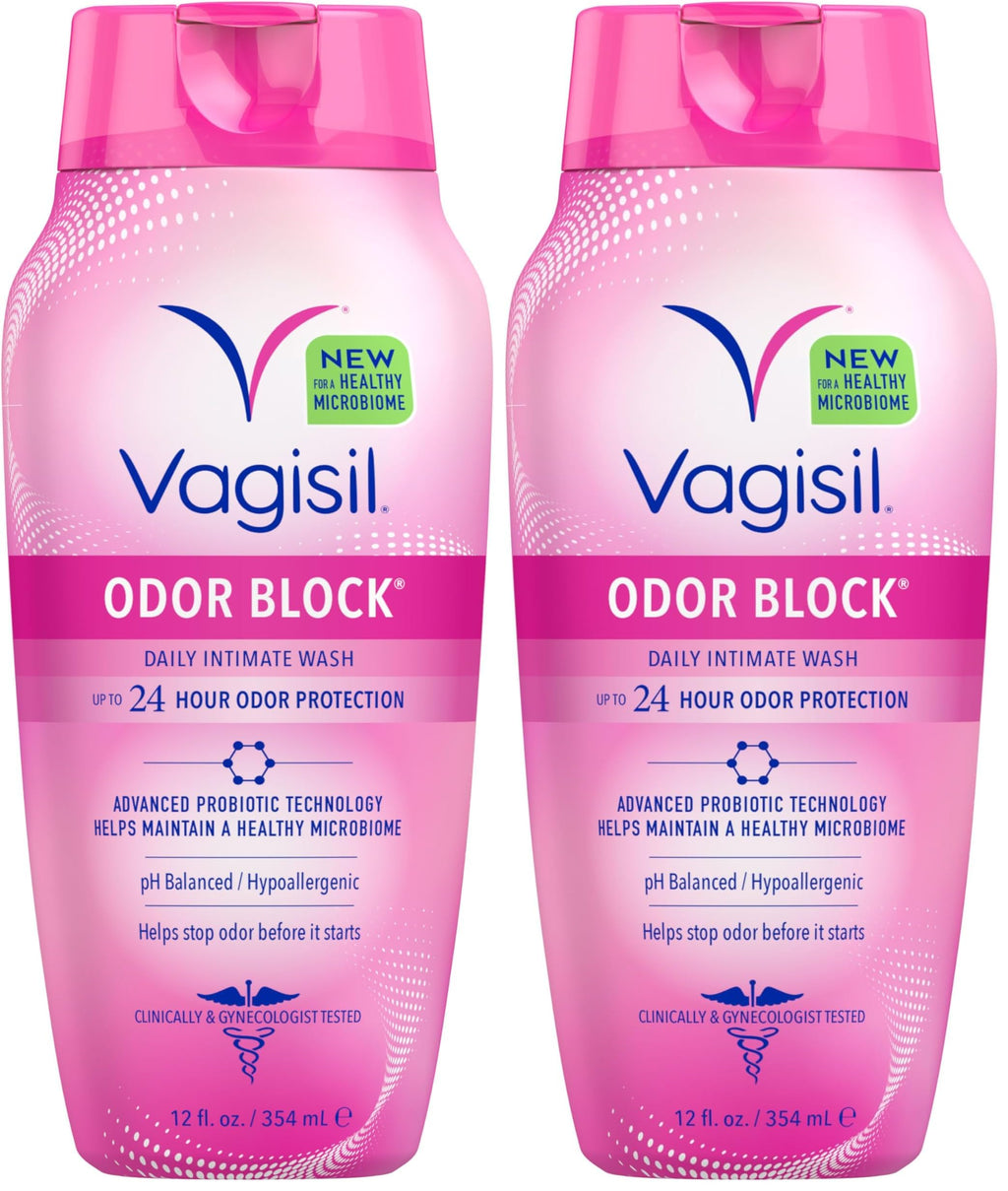 Vagisil Feminine Wash for Intimate Area Hygiene, Odor Block, Gynecologist Tested, Hypoallergenic, 12 oz, (Pack of 2)