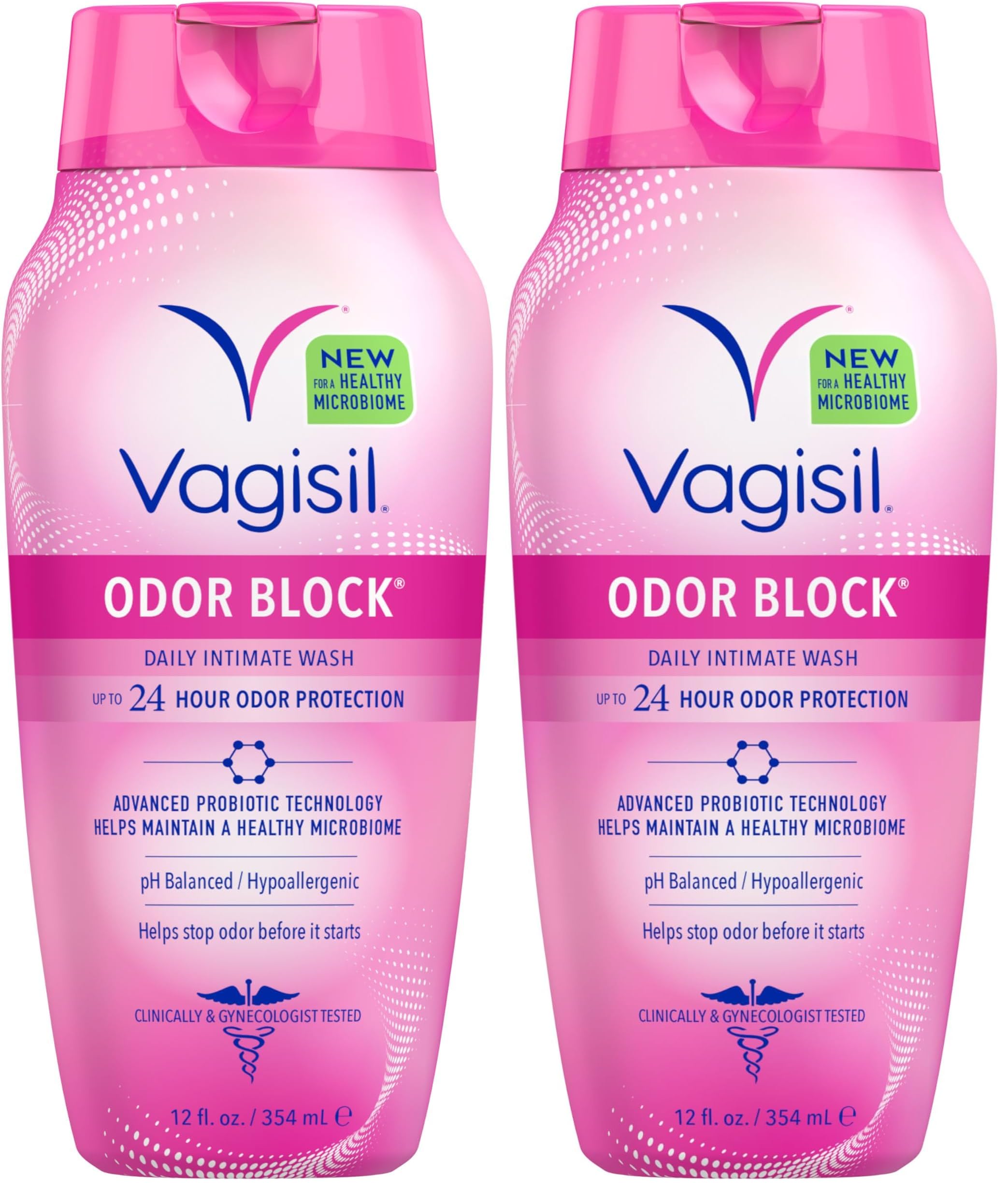 Vagisil Feminine Wash for Intimate Area Hygiene, Odor Block, Gynecologist Tested, Hypoallergenic, 12 oz, (Pack of 2)