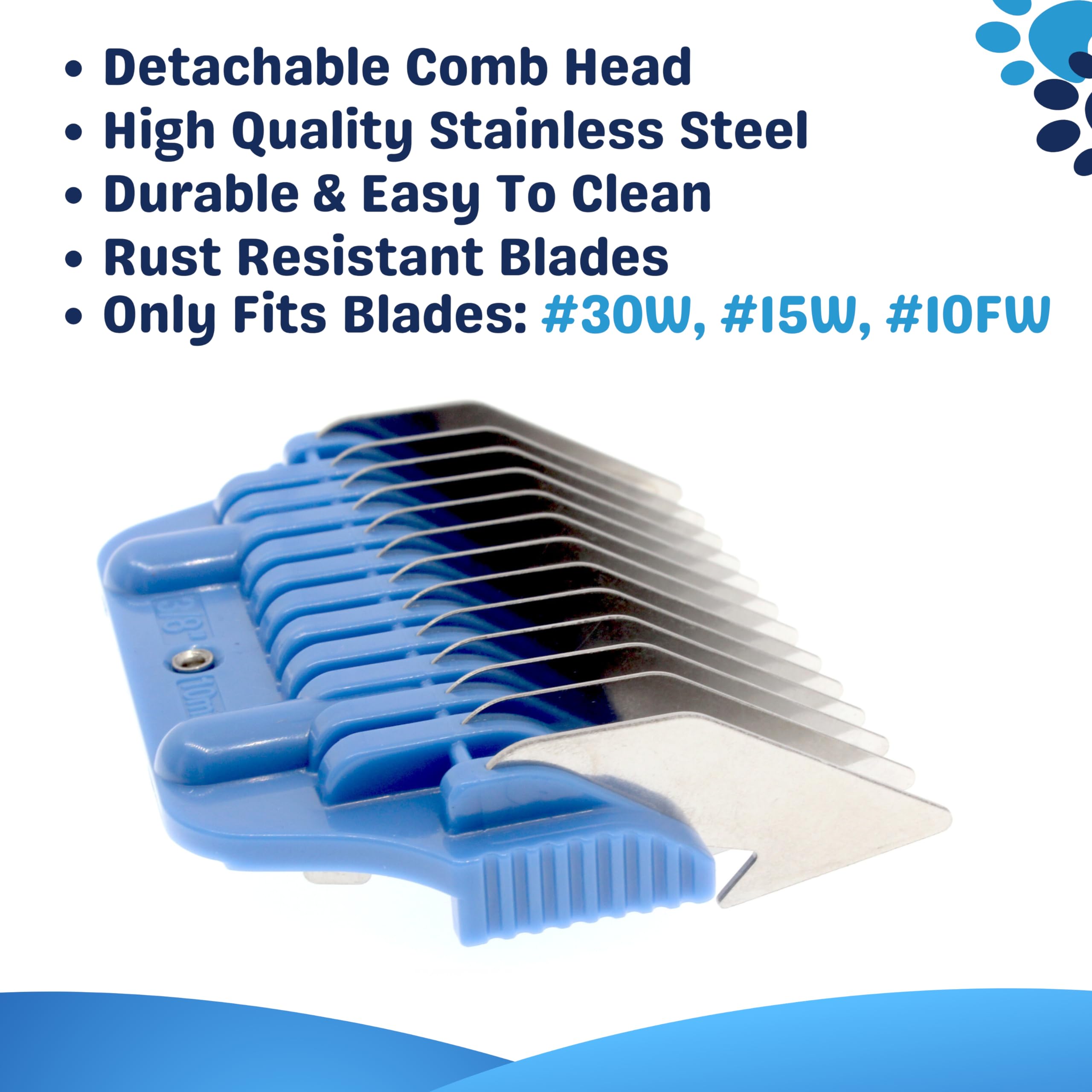 Bucchelli 10MM 3/8" Cut Wide Clipper Guard Attachment for A5 Type Blade | Stainless Steel Blade for Professional Groomers and Stylist | Snap-On/Off Design