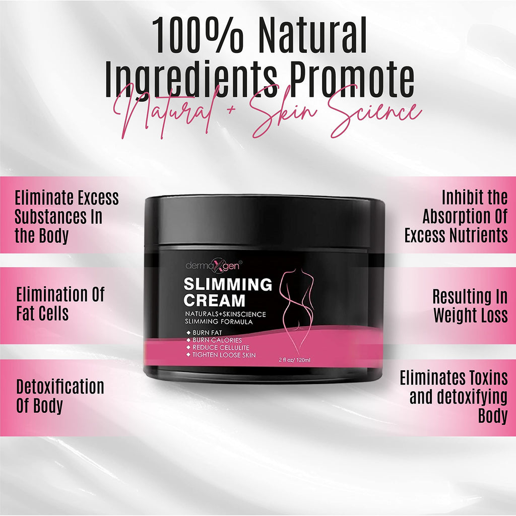 Dermaxgen Slimming Cream for Tummy, Belly & Waist Firming - 100% Natural Anti Cellulite Cream with Organic Ingredients - Natural Formula for Body Firming & Shaping - 2 FL Oz