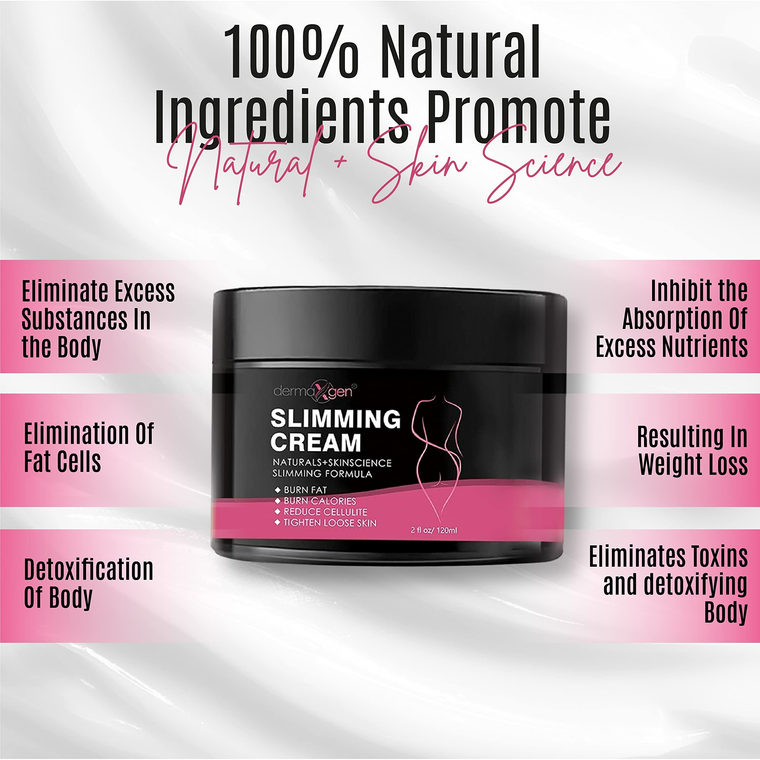 Dermaxgen Slimming Cream for Tummy, Belly & Waist Firming - 100% Natural Anti Cellulite Cream with Organic Ingredients - Natural Formula for Body Firming & Shaping - 2 FL Oz