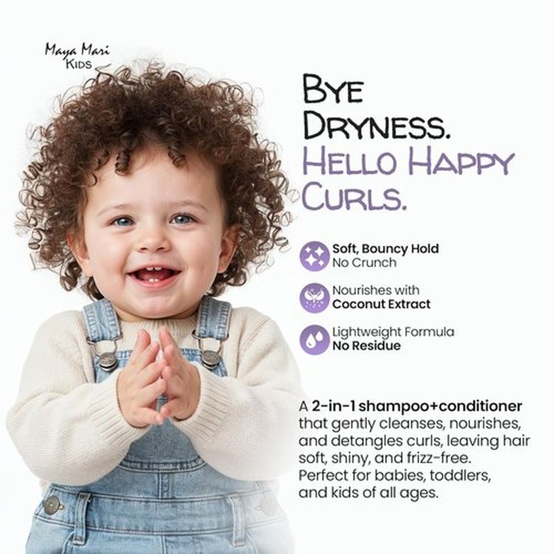 MAYA MARI Natural Kids Shampoo & Conditioner - Tear-Free Formula for Curly Hair | Coconut & Lime Twist, 32 Fl Oz