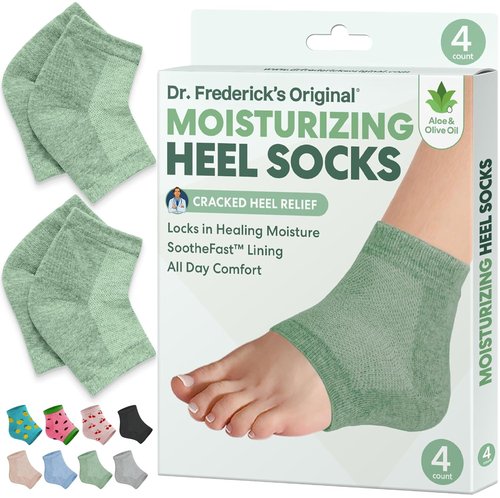 Dr. Frederick's Moisturizing Heel Socks - Olive Oil & Vitamin E Infused - 2 Pairs - Green Aloe for Cracked Heels