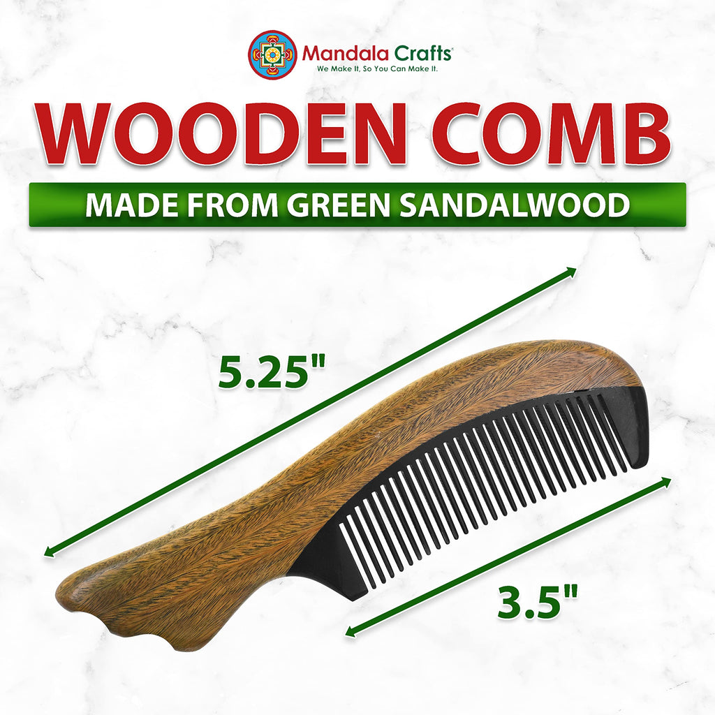 Mandala Crafts Wooden Comb – Green Sandalwood Horn Static-Reducing Design Wood Comb – Wooden Wide Tooth Hair Comb for Men Women Straight Curly Hair Detangling Beard