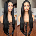 13x6 Lace Front Wigs Black Wig Pre-layered Fashion Style HD Lace Free Part Frontal Wig Natural Density Long Straight with Wavy End Pre Plucked Tiny Knots with Baby Hair 30 Inch Synthetic Lace Wig
