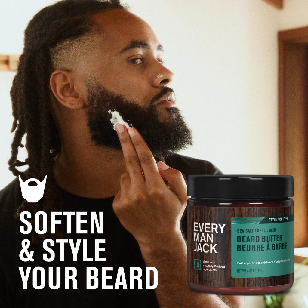 Every Man Jack Beard Butter- Subtle Sea Salt Fragrance - Hydrates and Styles Dry, Unruly Beards While Relieving Itch - Naturally Derived with Shea Butter and Coconut Oil - 4-ounce (2 Pack)