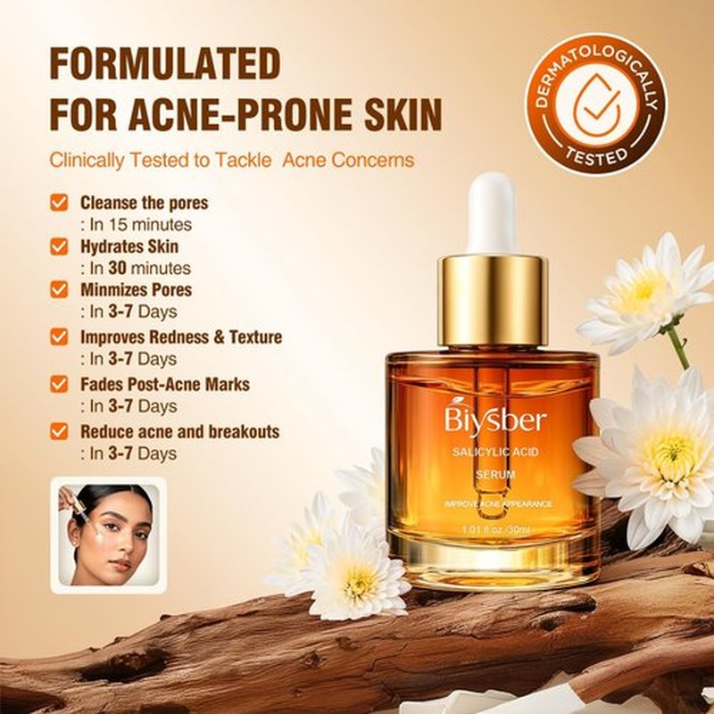 BIYSBER Salicylic Acid 2% Serum Solution for Face: Gently Exfoliating Facial Serum for Acne,Blackhead & Open Pores & Reduces Excess Oil - Hydrating& Soothing Skin Care Serum for Acne Prone&Oily Skin