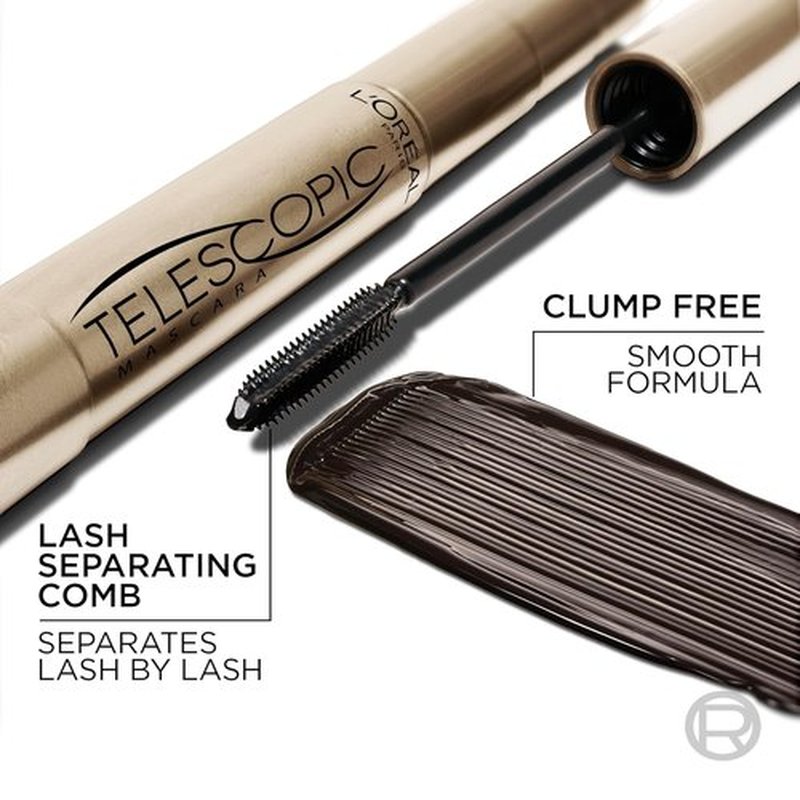 L’Oreal Paris Telescopic Mascara - Volume & Length Formula, Washable, Blackest Black, 0.27 Fl Oz.