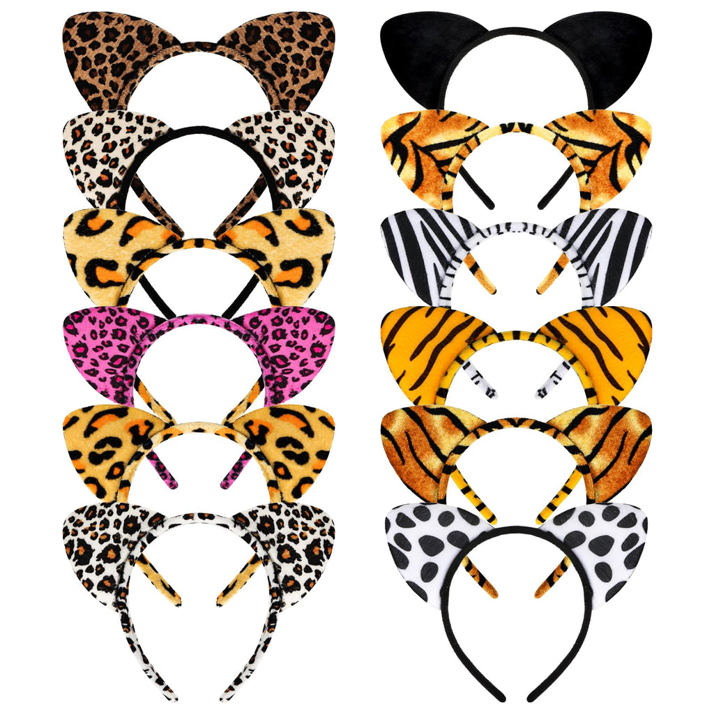 YARIEW 12 Pcs Cat Ears Headbands Animal Ears and Horns Headband Plush Horns Cosplay Costume Halloween Christmas