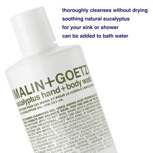 MALIN+GOETZ Hand + Body Wash - Gentle Foaming Cleanser with Botanical Extracts | Hydrating & pH-Balanced, Unisex Scent (Eucalyptus, Bergamot, Rum, Cannabis)