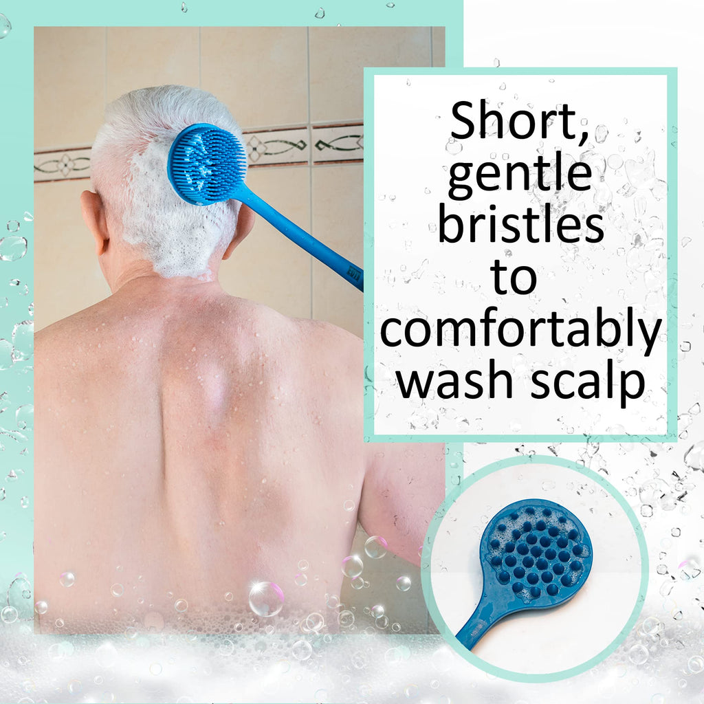 EOT Wellness Bendable Long Handled Silicone Body Brush & Hair Scrubber - Bath Shower Back Brush, Shampoo Hair & Scalp Massager, Back Scrubber for Shower (Purple)