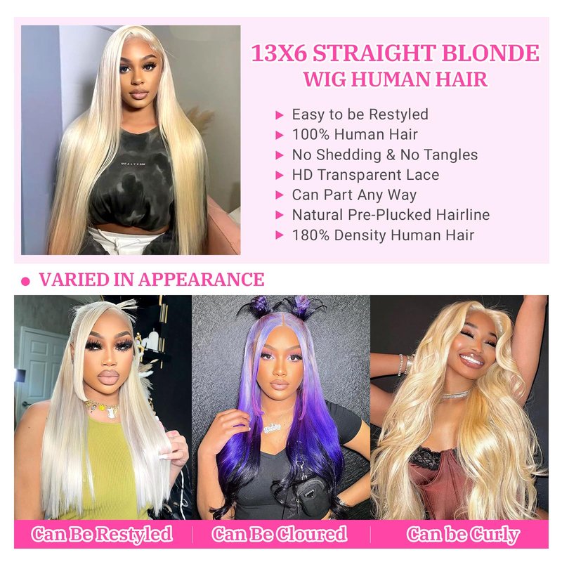 ZyBeidi 30 Inch 613 13x6 Lace Front Wig Human Hair Straight Human Hair Wig 180 Density Honey Blonde Wig Human Hair For Black Women