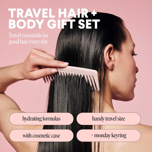 MONDAY Giftset with Travel Size Shampoo, Conditioner, Body Wash Cosmetics Bag and Keyring