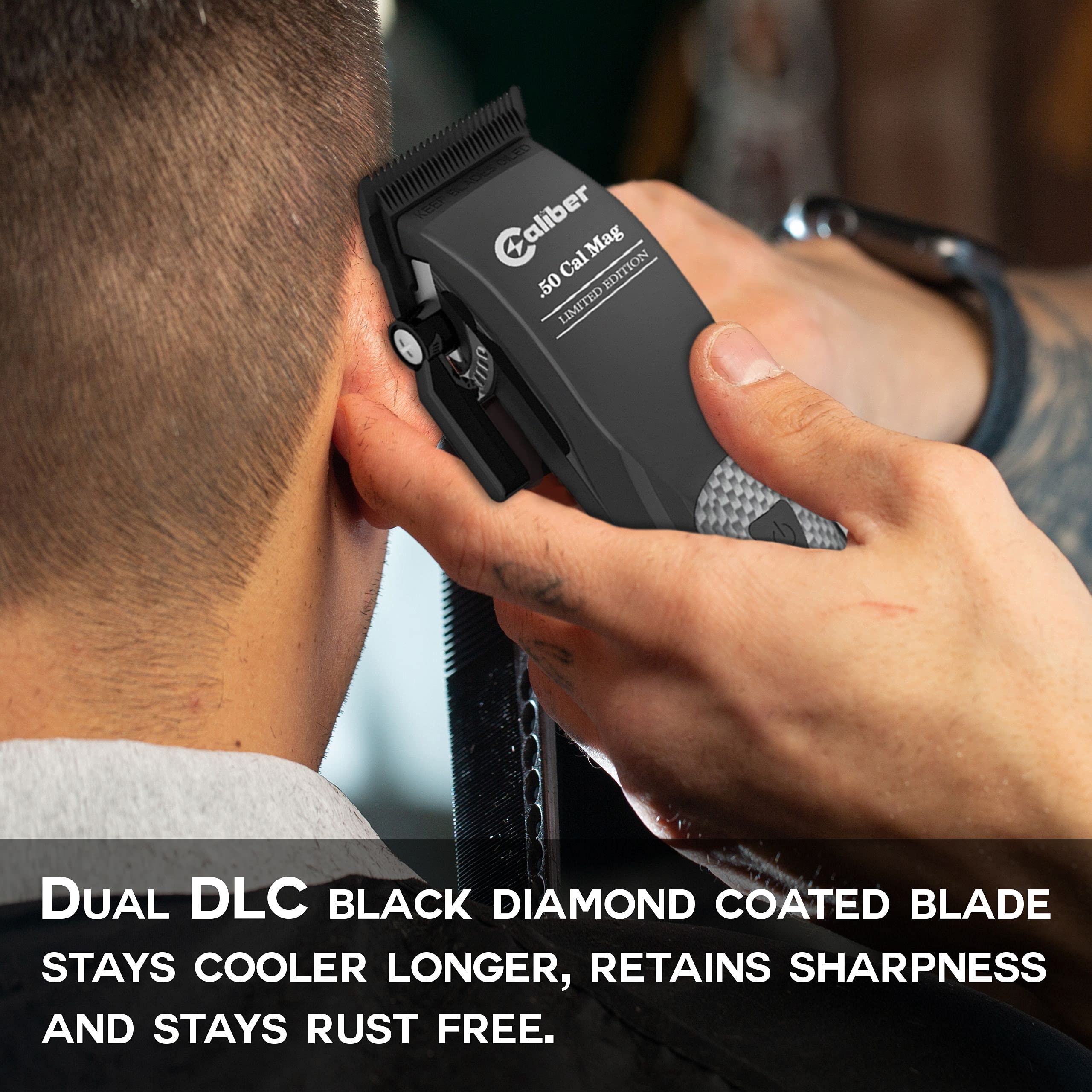 Caliber Pro - .50 Cal Limited Edition Clipper - Long Lasting 8+ Hours of Power - Ultra Low Noise Technology - Rechargeable Powerful Battery - Easy Zero Gap Cut - Hair Grooming Tool for Men (Black)