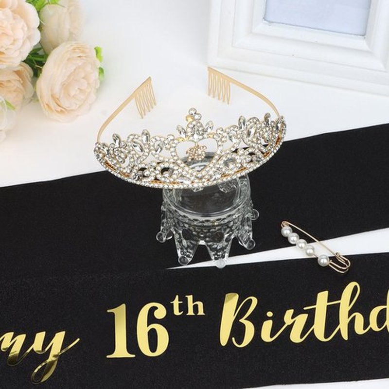 Araluky Sweet 16 Party Decorations: Purple Sweet 16 Crown & Sash for Girls' Teen, 16th Birthday, Teenage Girls, Females 16+