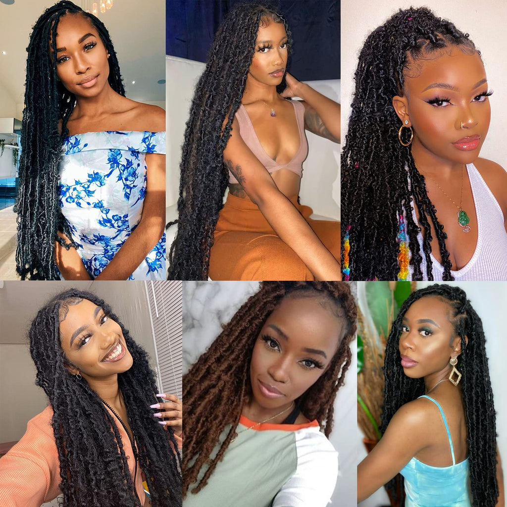 ZRQ 30 Inch Butterfly Locs Crochet Hair 6Packs Lightweight Long Distressed Butterfly Faux Locs Braids Hair Goddess Pre-looped Synthetic Soft Locs Hair Extensions (30 Inch, 1B#)