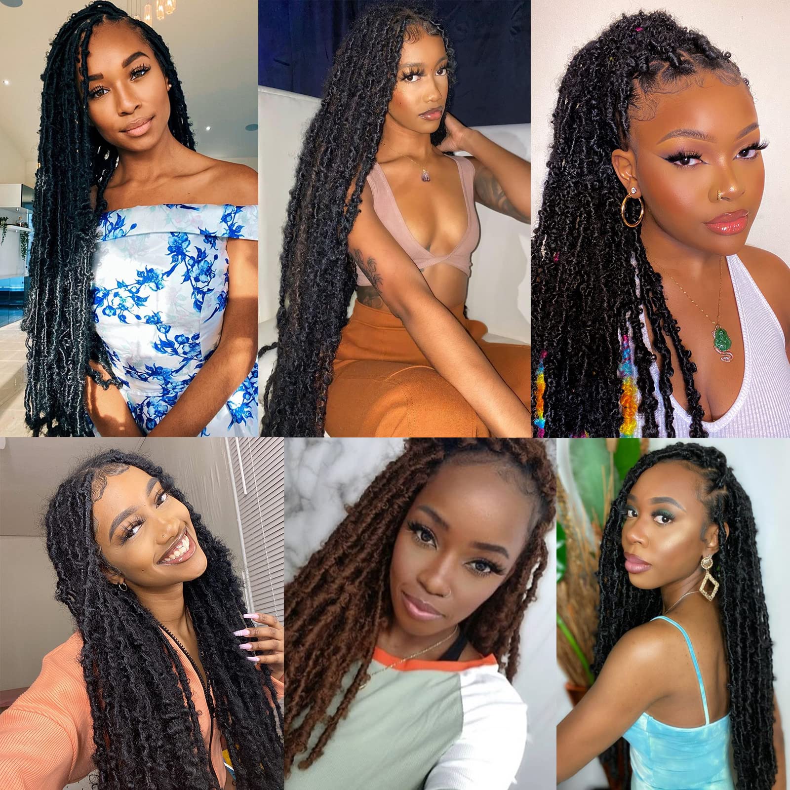 ZRQ 30 Inch Butterfly Locs Crochet Hair 6Packs Lightweight Long Distressed Butterfly Faux Locs Braids Hair Goddess Pre-looped Synthetic Soft Locs Hair Extensions (30 Inch, 1B#)