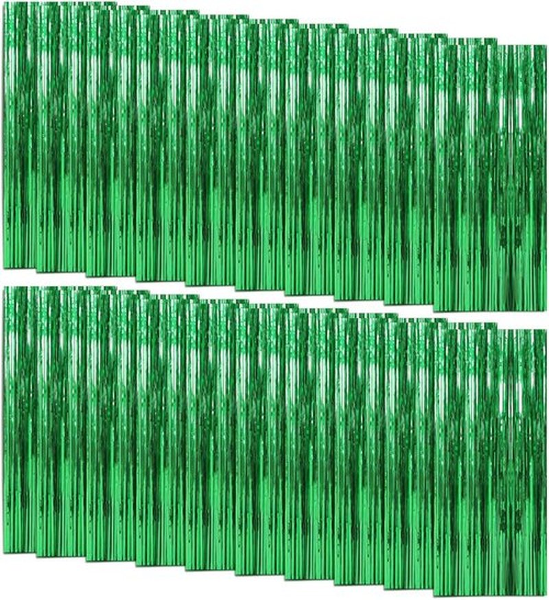 Green Metallic Tinsel Foil Fringe Curtains by [Brand Name] - 20 Pack Photo Booth Props for Parties