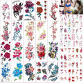80 Sheets Flowers Temporary Tattoos Stickers Creative Small Red Flowers Large Roses Mixed Style Body Arm Chest Waist Face Neck Fake Tattoos for Women