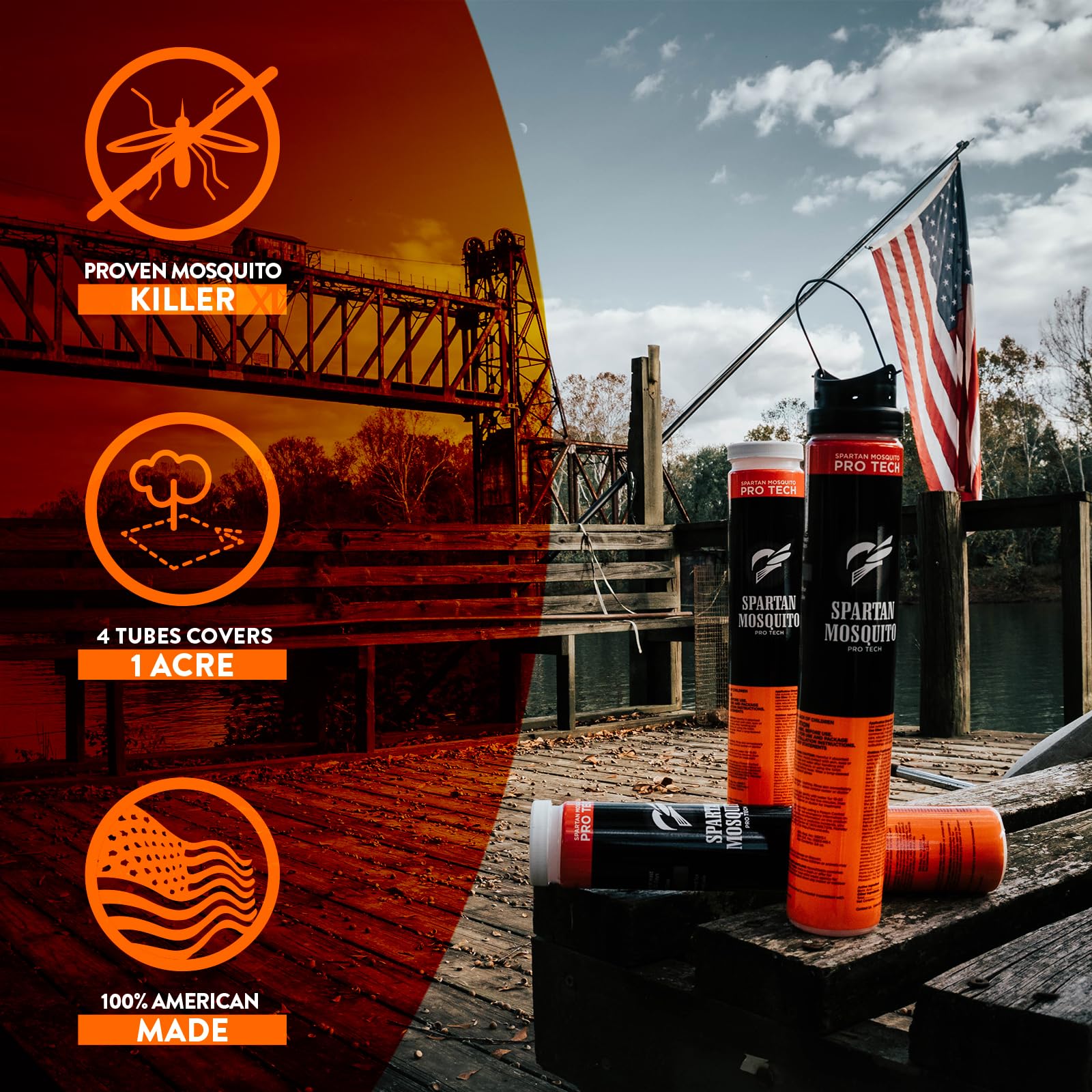 Spartan Mosquito Pro Tech - 1 Acre Pack 4 Tubes | Outdoor Mosquito Repellent for Yard, Patio & Home | Natural Insect Killer & Bug Control Barrier