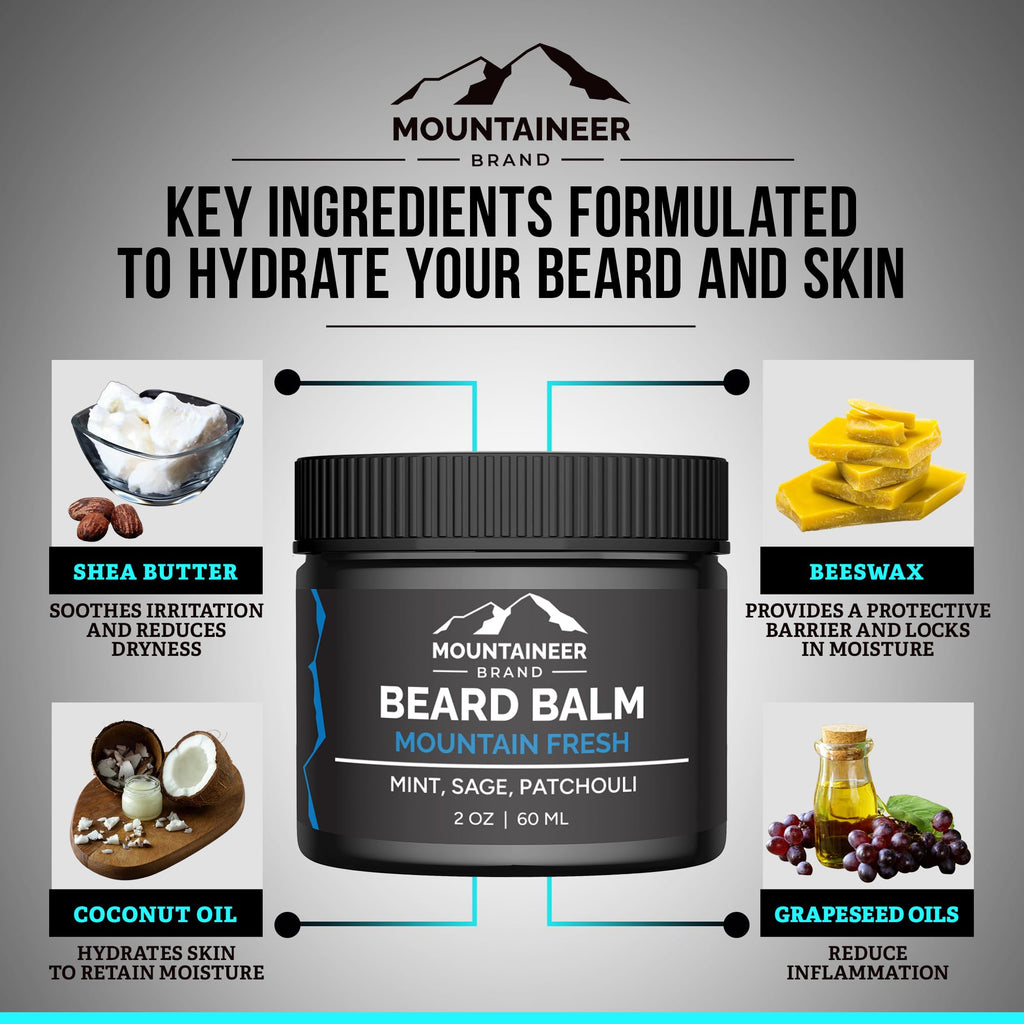 Mountaineer Brand Natural Beard Balm with Mountain Fresh Scent | Scents Inspired by Nature | Beard Butter for Men | Leave in Condidtioner | Hydrates, Softens and Tames | Made in West Virginia | 2oz
