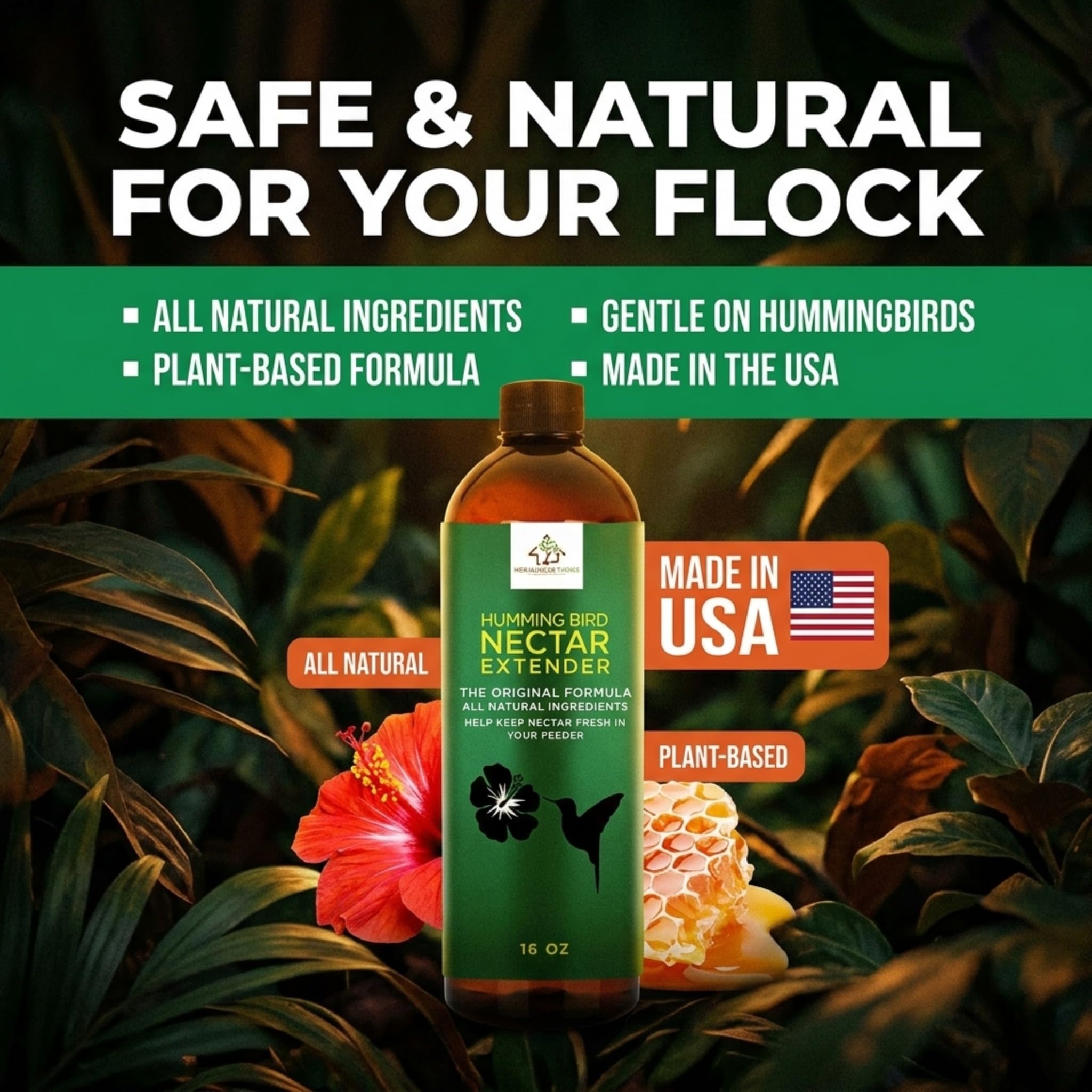 Hummingbird Nectar Extender – Extends Nectar Life and Attracts Hummingbirds Naturally All Organic Keeps Fresh Longer - Enjoy Clear Without Frequent Changes – 16 oz Bottle