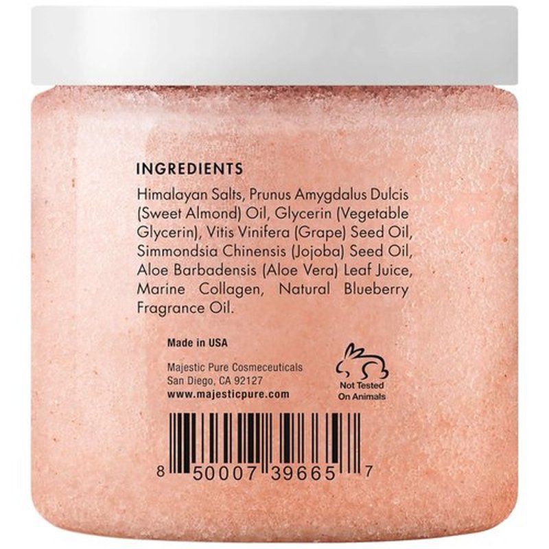 Majestic Pure Himalayan Pink Salt Body Scrub - Exfoliating Collagen & Almond Oil | 10 oz for Skin Care, Stretch Marks & Cellulite
