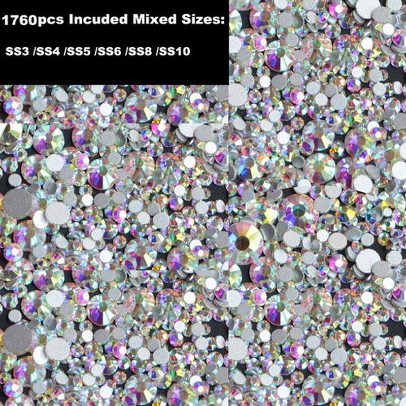 2000Pcs AB Crystal Rhinestones Set (1760pcs+240pcs), Round & Multi-Shape AB Glass Rhinestone, Flatback AB Crystals for Nails, Clothes, Face, Jewelry | Aurora Borealis