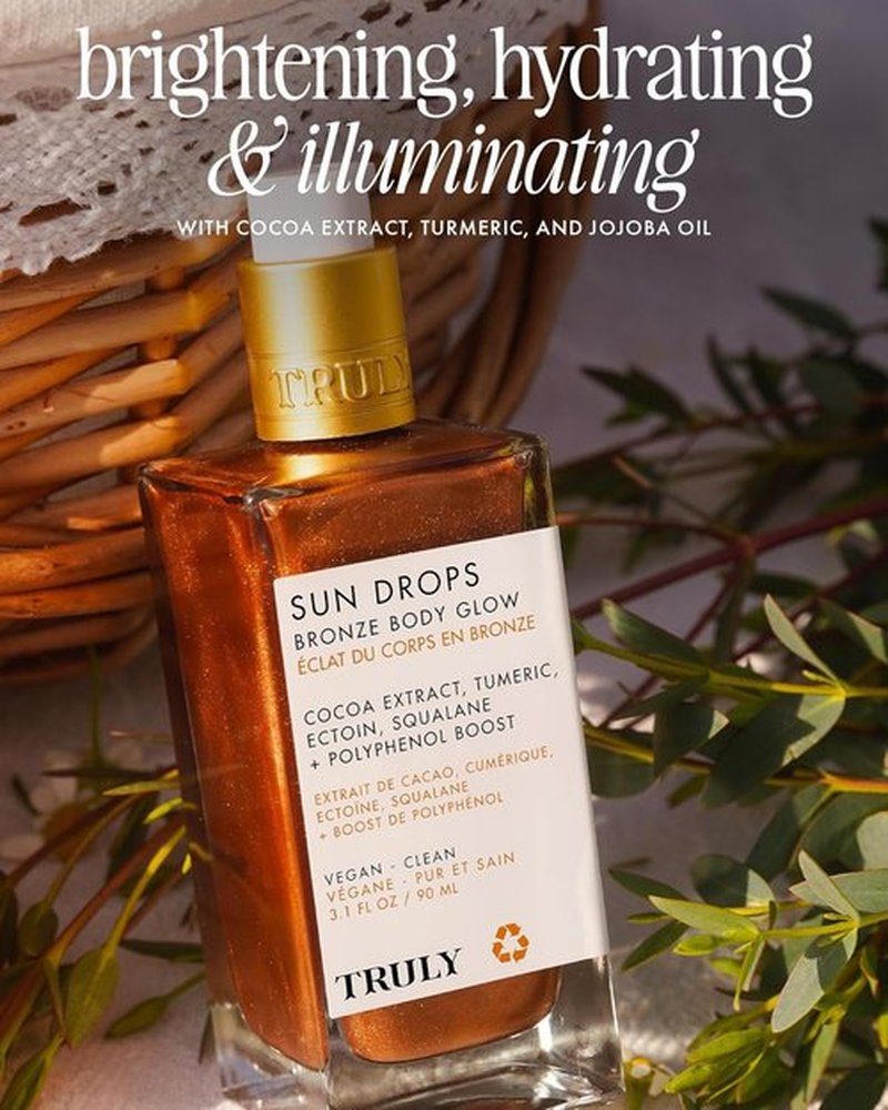 Truly Sun Drops | Bronze Body Glow Oil - Hydrating Shimmer with Turmeric & Cocoa Extract for Radiant Skin