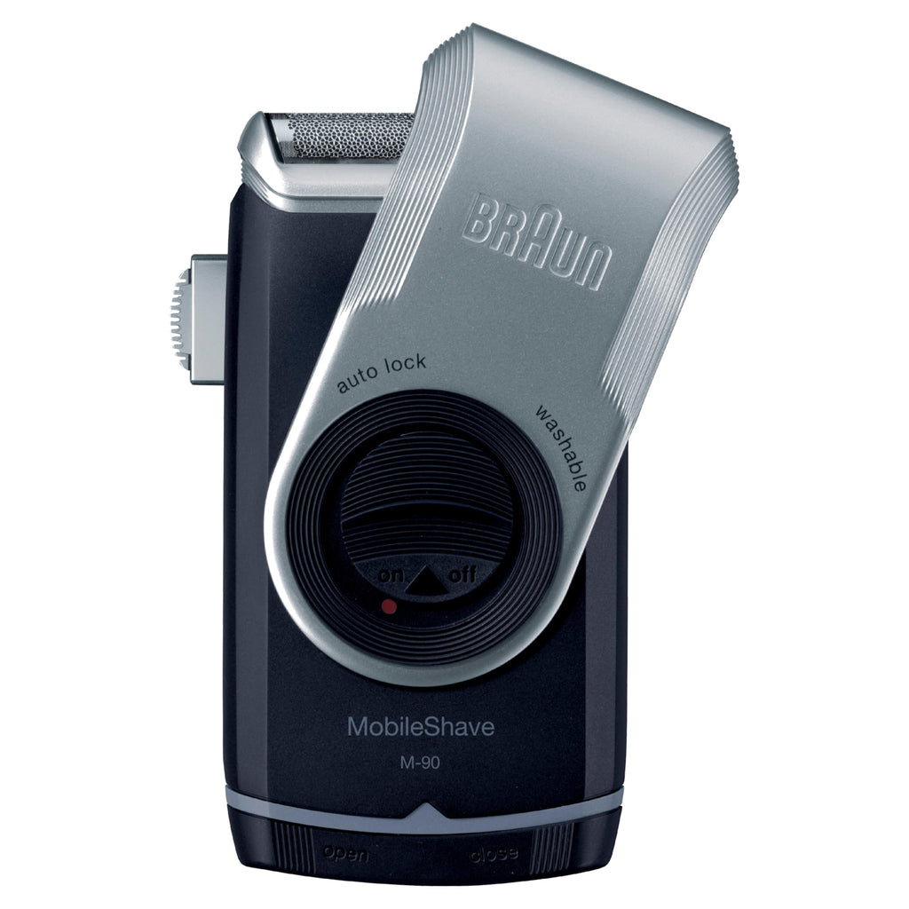 Braun MobileShave M-90 Travel Shaver Silver (Precision Trimmer, Smart Foil, Wide Floating Foil, Washable)