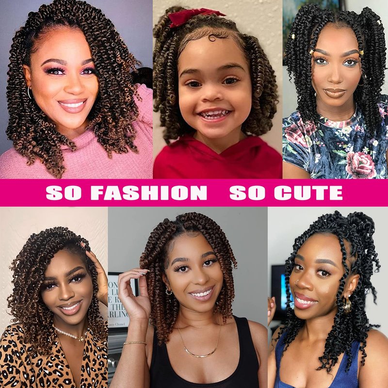 Zoewan Passion Twist Crochet Hair 10 Inch 6 Packs Pre-Twisted, Pre-Looped, Wavy, Curly, Short Bohemian Crochet Braids Hair for Black Women, Kids & Girls (10 Inch,1B)