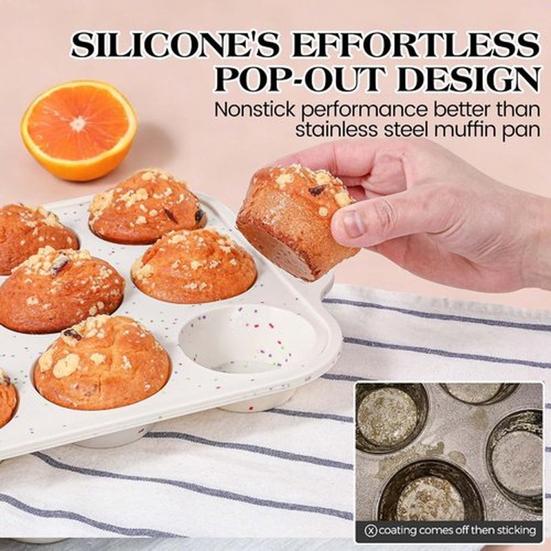 Skiennix 8-Piece Baking Pans Set - Nonstick Silicone Bakeware with Metal Reinforced Frame | Cream Color
