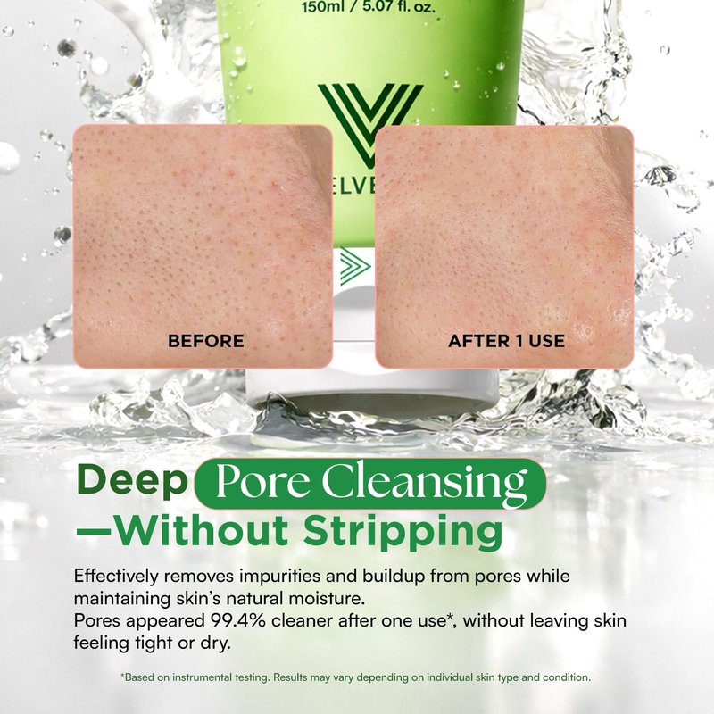 VELVENTE Matcha Gentle Deep Pore Cleansing Facial Cleanser, Low-pH Face Wash for Pore Refining, Rose PDRN Hydrating Daily Facial Wash Redness & Sensitive Skin Friendly, Korean Skincare(5.07 fl.oz.)