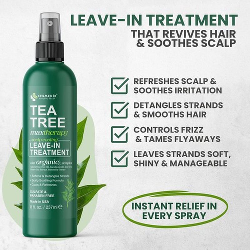 KESMEDIK Leave-In Conditioner Spray - Tea Tree & Rosemary for Frizz Control | Anti-Dandruff Treatment