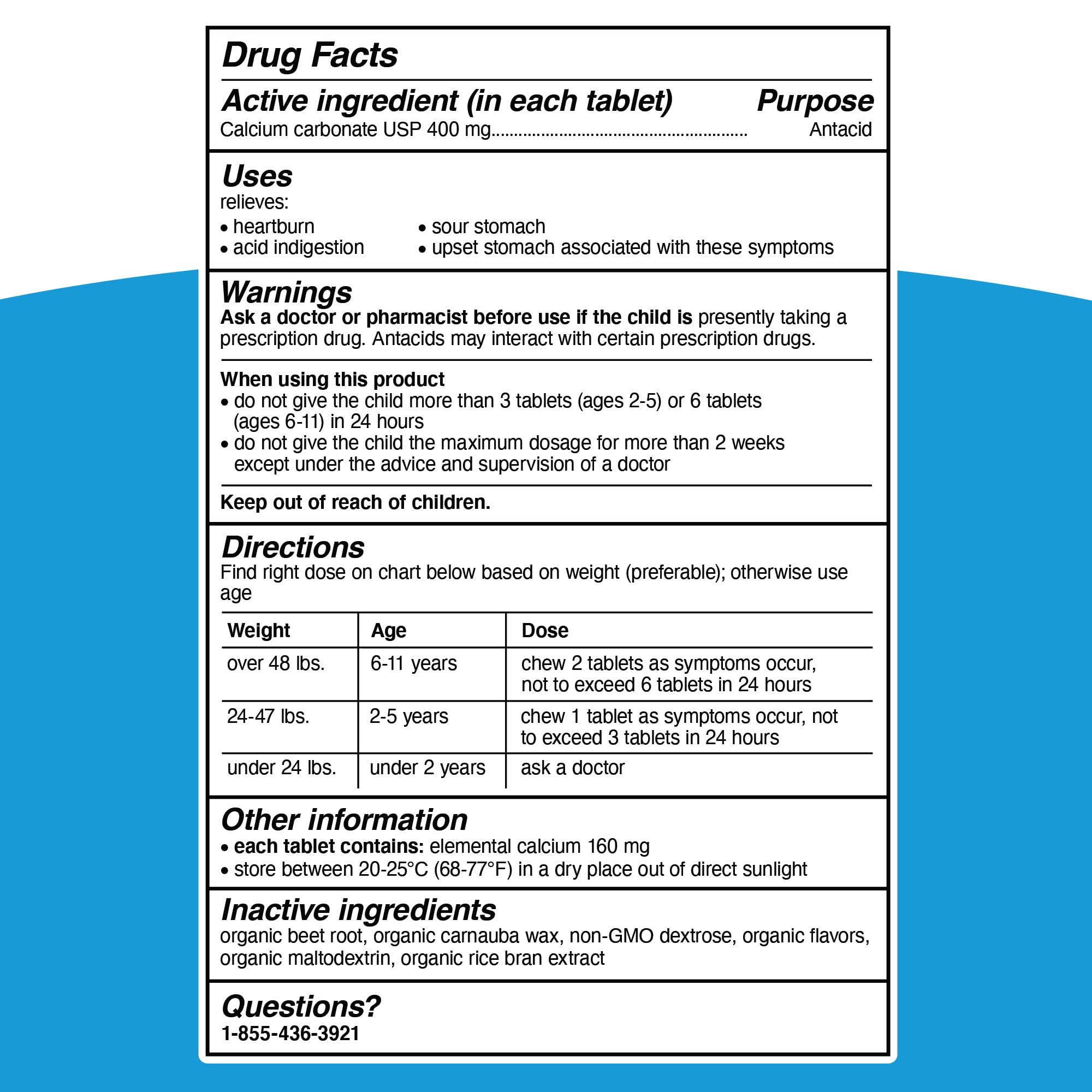 Genexa Kids' Clean Tummy Relief | Heartburn, Acid Indigestion & Sour Stomach Relief | Children's Calcium Carbonate | Dye Free, 0% Artificial Additives | Ages 2-11, Berry Flavor Chewable Tablets, 30ct