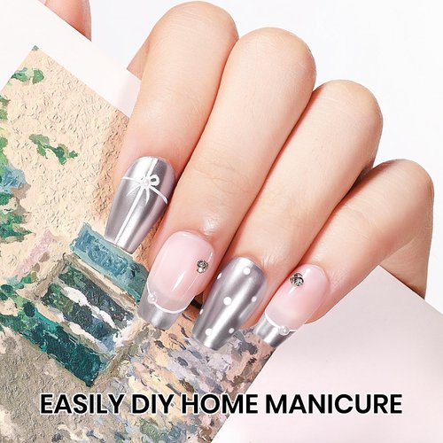 SUPWEE Silver Metallic Nail Polish Quick Dry Mirror Nail Polish Non Gel High Glossy Nail Lacquer Air Dry Chrome Nails Polishes Oil-based Holo Fingernail and Toenail