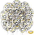 Bezente Black Gold Confetti Balloons - 12-Inch Helium Balloons for Weddings, Graduations & Parties | 60 Pack