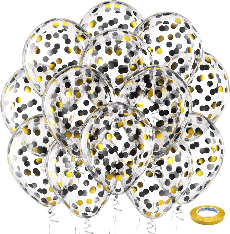 Bezente Black Gold Confetti Balloons - 12-Inch Helium Balloons for Weddings, Graduations & Parties | 60 Pack