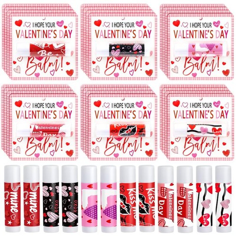 QAUYETM 30 Pcs Valentine Lip Balms Bulk Valentine's Day Gifts for Women Galentines Chapstick Gloss 6 Assorted Flavors for Wedding Bridal Shower Birthday Party Favours